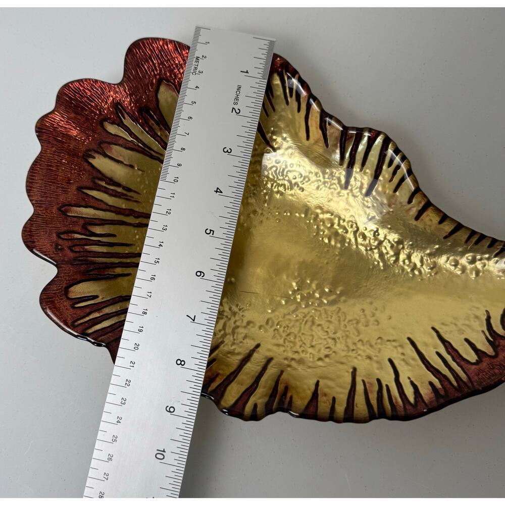 Rusty Gold Red Glass Bowl LARGE Handmade Gold Copper Backpainted 13.5x9” Oyster - Picture 8 of 8